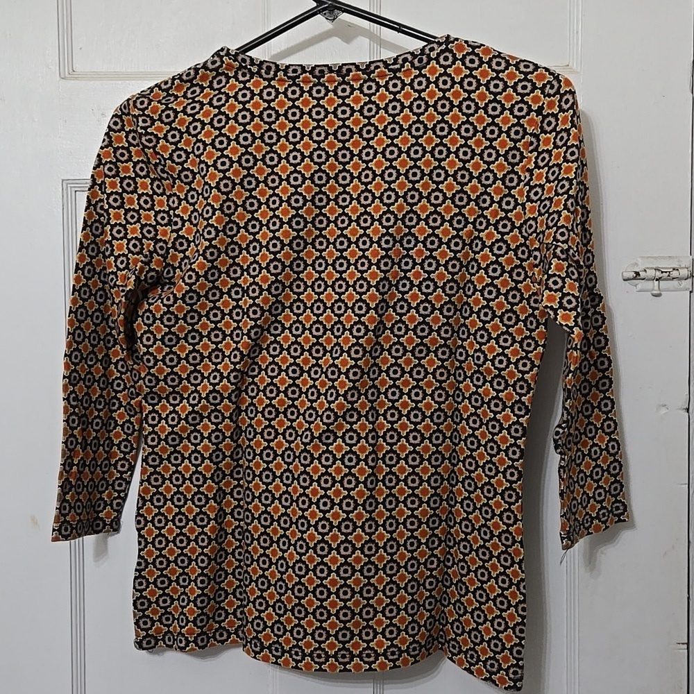 REBECCA MALONE SIZE MEDIUM 3/4 SLEEVE NOTCH NECK FUN BURST PRINT - Picture 3 of 5